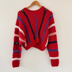 NWT United Colors of Benetton Red White Purple Open Knit Sweater